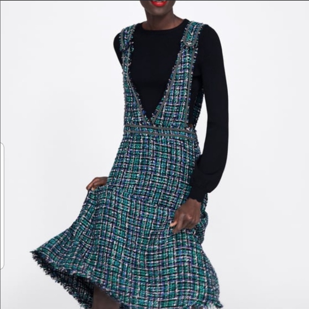 Zara tweed overall dress